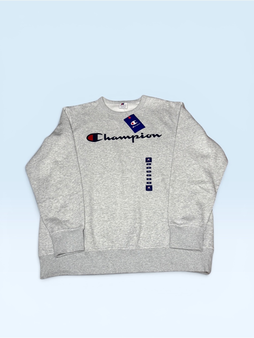 Champion Crewneck Sweatshirt in Light Gray with Navy Logo